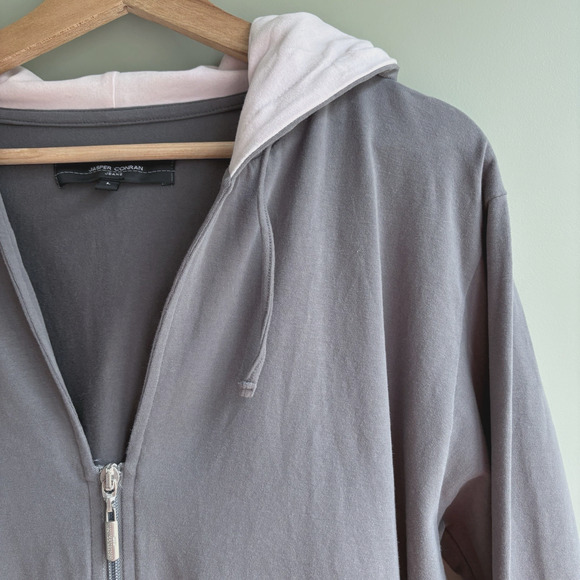 Jasper Conran Large Zip-Up Hoodie Jacket Drawstring Waist Gray Pink Minimalist - Picture 13 of 13